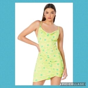 AFRM Neon Green Polka Dot Mini Dress